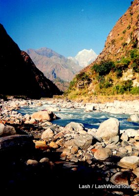 view of Annapurna Mountains from lower valleys