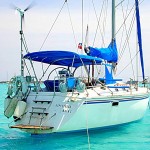 my friend's sailboat prepaing to sail through the Caribbean