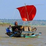 red sail boat - Ayerarwady River - Myanmar