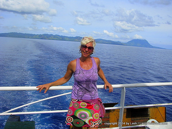 LashWorldTour on ferry in Fiji