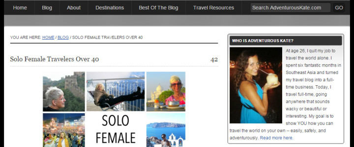 Adventurous Kate article on female travel bloggers over 40