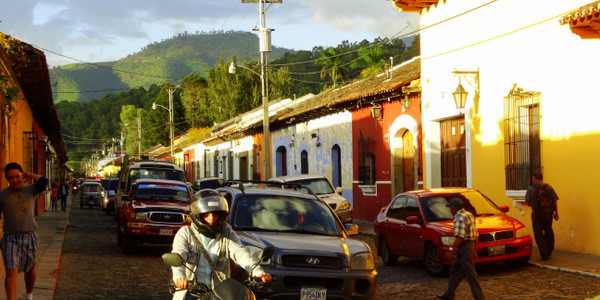 traffic on cobblestone roads of Antigua