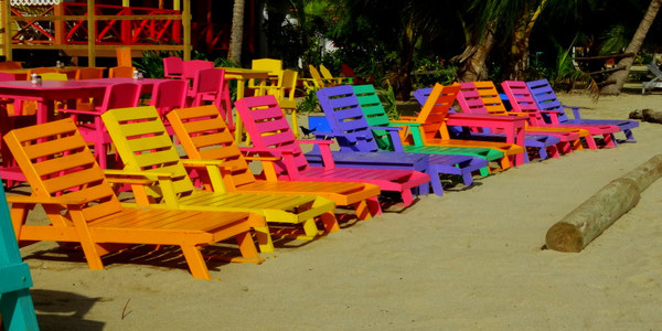 colorful beach chairs at Placencia - Belize